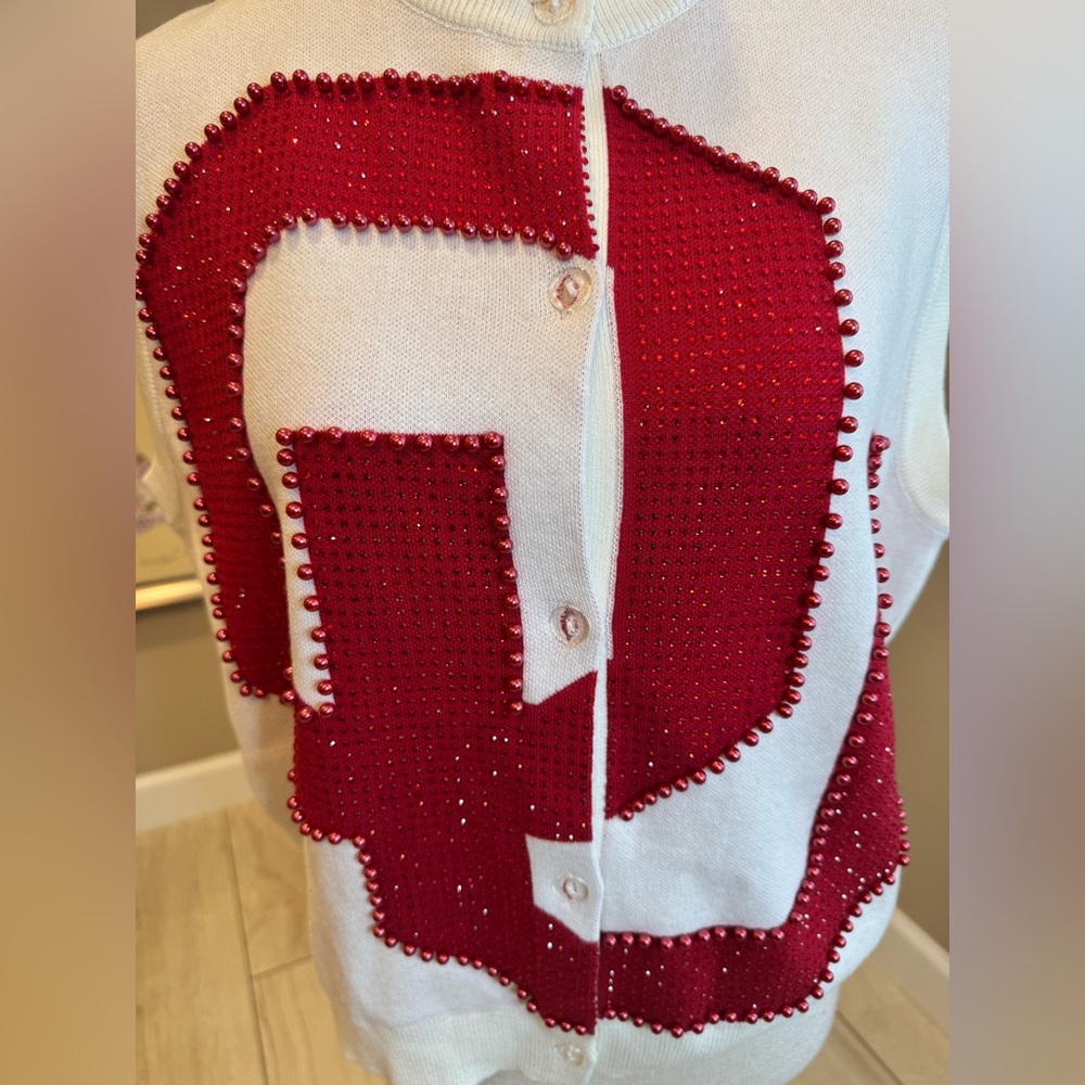 New! QUEEN OF SPARKLES Licensed Oklahoma Sooners Oversized Sweater Vest Stunning - Picture 6 of 11